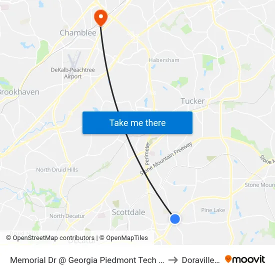Memorial Dr @ Georgia Piedmont Tech College Dr to Doraville, GA map