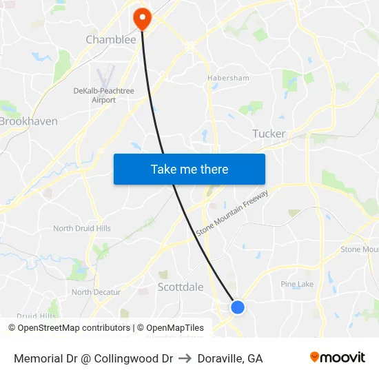 Memorial Dr @ Collingwood Dr to Doraville, GA map