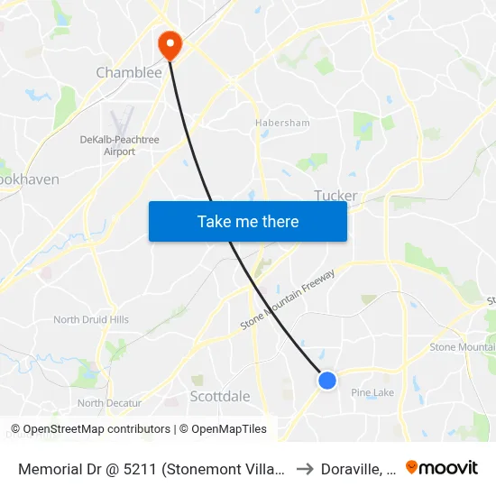 Memorial Dr @ 5211 (Stonemont Village Sc) to Doraville, GA map