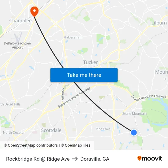 Rockbridge Rd @ Ridge Ave to Doraville, GA map
