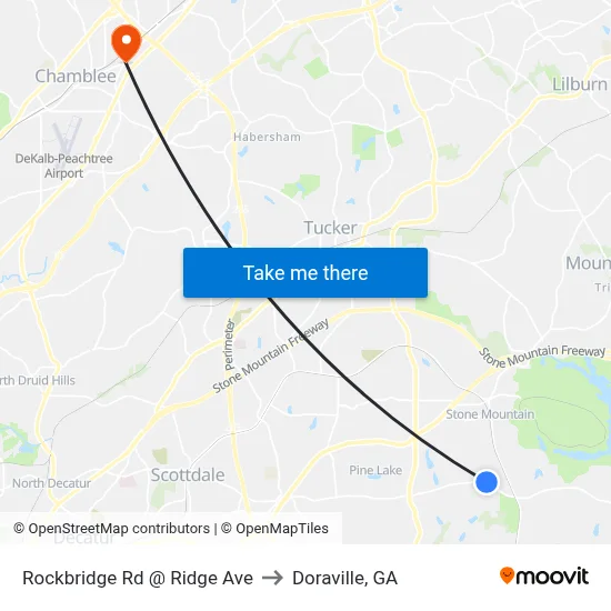 Rockbridge Rd @ Ridge Ave to Doraville, GA map