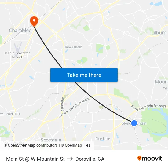 Main St @ W Mountain St to Doraville, GA map