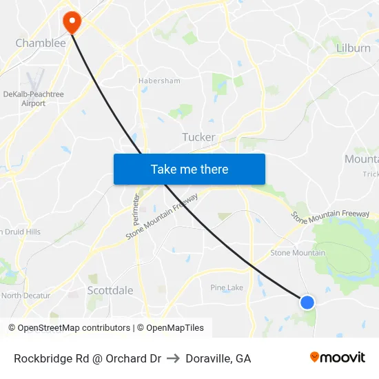Rockbridge Rd @ Orchard Dr to Doraville, GA map