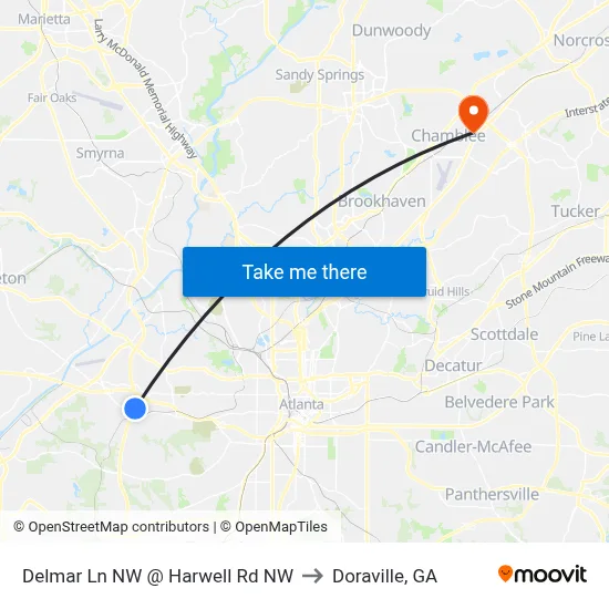 Delmar Ln NW @ Harwell Rd NW to Doraville, GA map