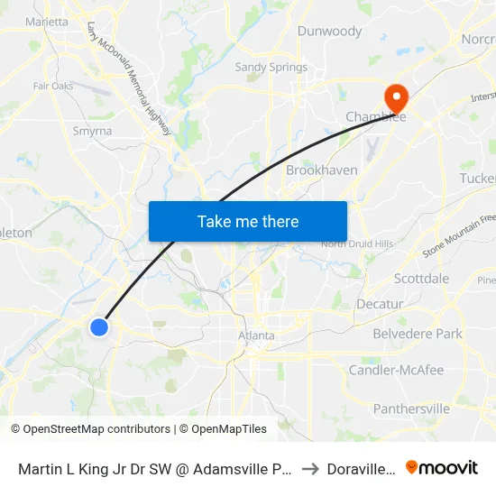Martin L King Jr Dr SW @ Adamsville Place Pkwy to Doraville, GA map
