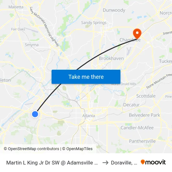 Martin L King Jr Dr SW @ Adamsville Dr SW to Doraville, GA map