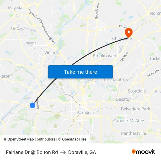 Fairlane Dr @ Bolton Rd to Doraville, GA map