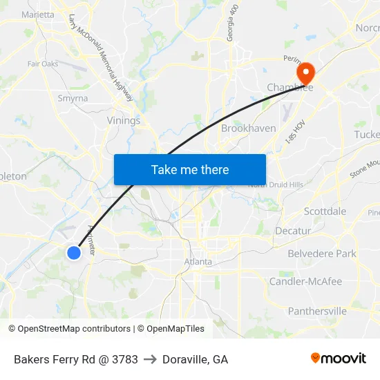 Bakers Ferry Rd @ 3783 to Doraville, GA map