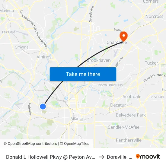 Donald L Hollowell Pkwy @ Peyton Ave NW to Doraville, GA map