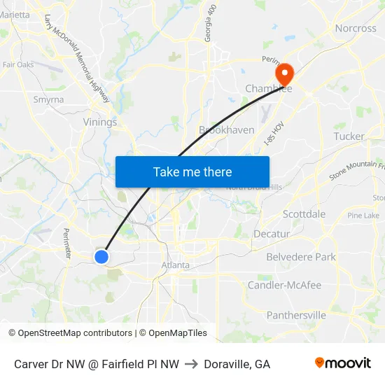 Carver Dr NW @ Fairfield Pl NW to Doraville, GA map