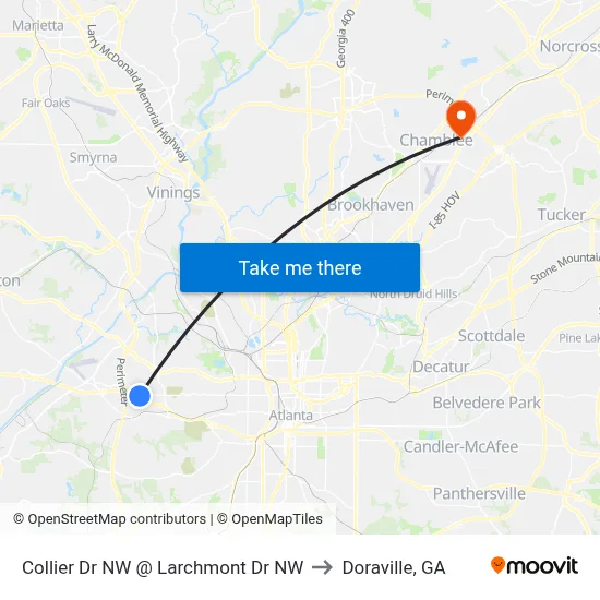 Collier Dr NW @ Larchmont Dr NW to Doraville, GA map