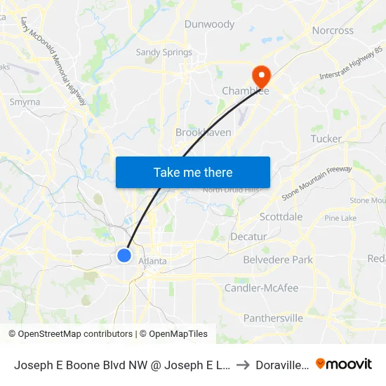Joseph E Boone Blvd NW @ Joseph E Lowery Blvd to Doraville, GA map