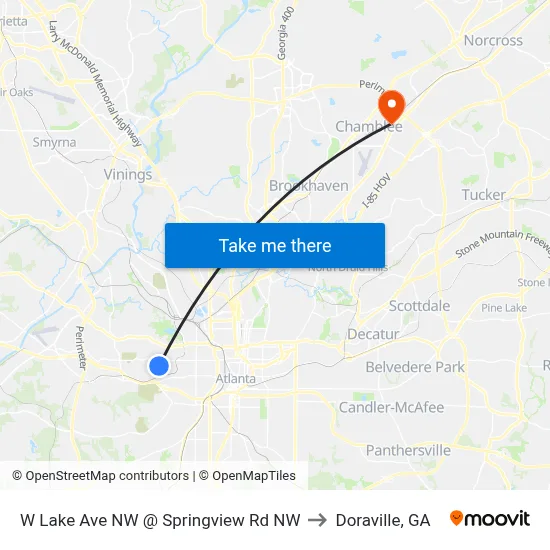 W Lake Ave NW @ Springview Rd NW to Doraville, GA map