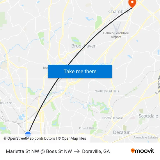 Marietta St NW @ Boss St NW to Doraville, GA map