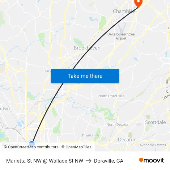 Marietta St NW @ Wallace St NW to Doraville, GA map