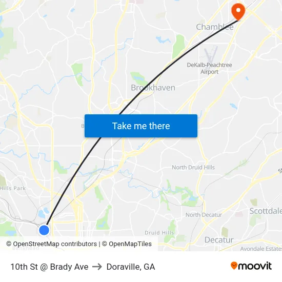 10th St @ Brady Ave to Doraville, GA map