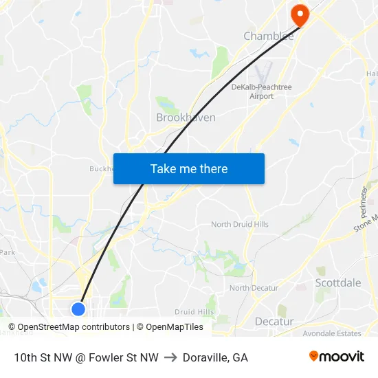 10th St NW @ Fowler St NW to Doraville, GA map