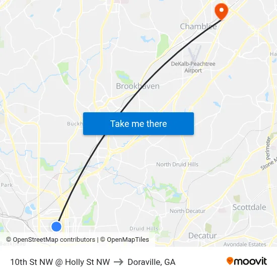 10th St NW @ Holly St NW to Doraville, GA map