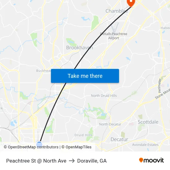 Peachtree St @ North Ave to Doraville, GA map
