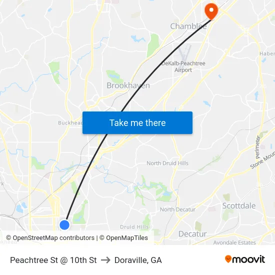 Peachtree St @ 10th St to Doraville, GA map