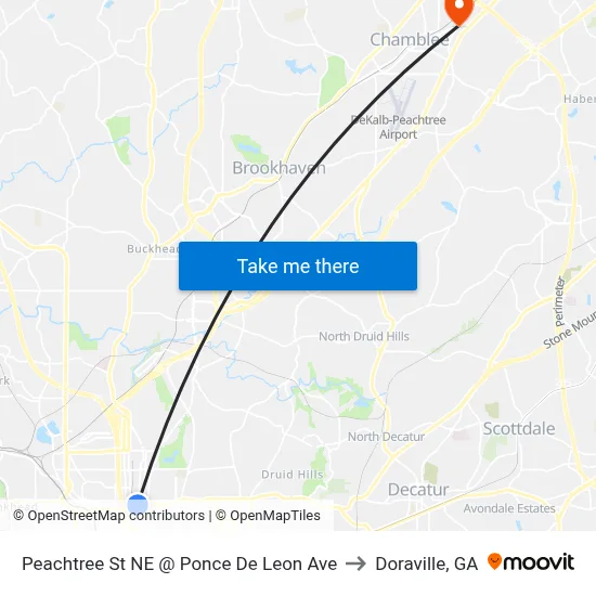 Peachtree St NE @ Ponce De Leon Ave to Doraville, GA map