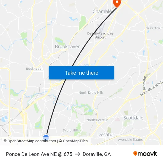 Ponce De Leon Ave NE @ 675 to Doraville, GA map