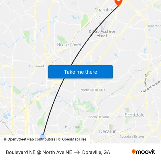 Boulevard NE @ North Ave NE to Doraville, GA map