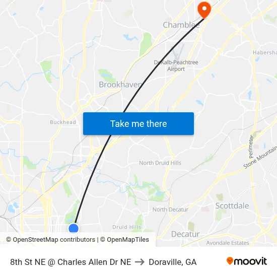 8th St NE @ Charles Allen Dr NE to Doraville, GA map