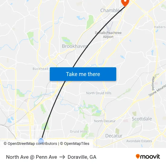 North Ave @ Penn Ave to Doraville, GA map