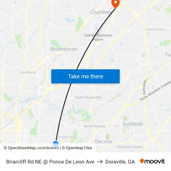 Briarcliff Rd NE @ Ponce De Leon Ave to Doraville, GA map