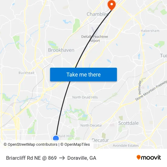 Briarcliff Rd NE @ 869 to Doraville, GA map