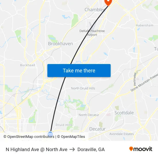 N Highland Ave @ North Ave to Doraville, GA map
