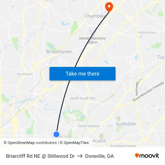 Briarcliff Rd NE @ Stillwood Dr to Doraville, GA map