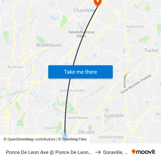 Ponce De Leon Ave @ Ponce De Leon Mnr to Doraville, GA map