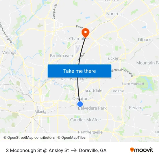 S Mcdonough St @ Ansley St to Doraville, GA map