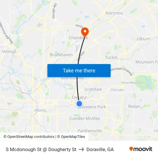 S Mcdonough St @ Dougherty St to Doraville, GA map