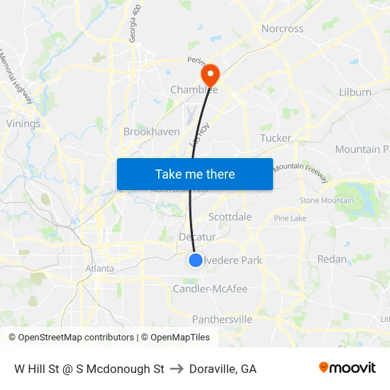 W Hill St @ S Mcdonough St to Doraville, GA map