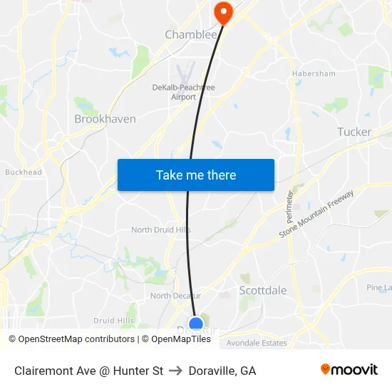 Clairemont Ave @ Hunter St to Doraville, GA map