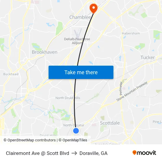 Clairemont Ave @ Scott Blvd to Doraville, GA map