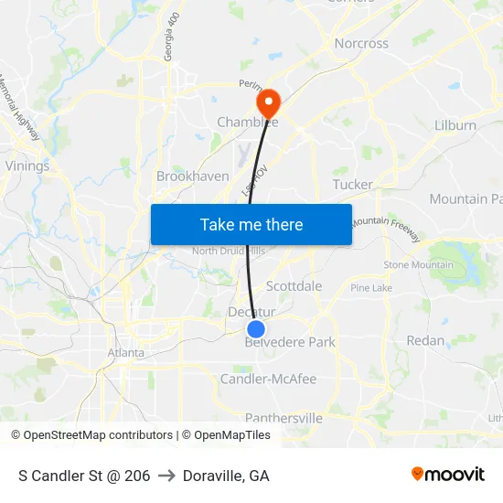 S Candler St @ 206 to Doraville, GA map