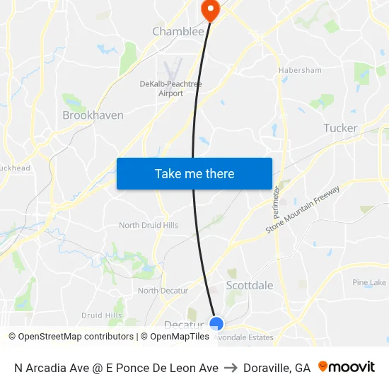 N Arcadia Ave @ E Ponce De Leon Ave to Doraville, GA map