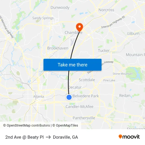 2nd Ave @ Beaty Pl to Doraville, GA map