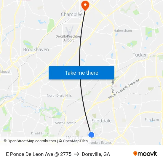 E Ponce De Leon Ave @ 2775 to Doraville, GA map