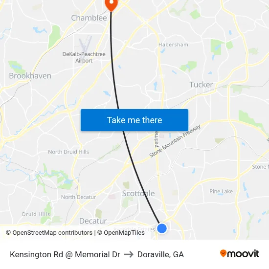 Kensington Rd @ Memorial Dr to Doraville, GA map