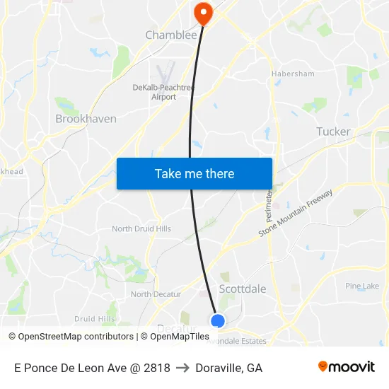 E Ponce De Leon Ave @ 2818 to Doraville, GA map
