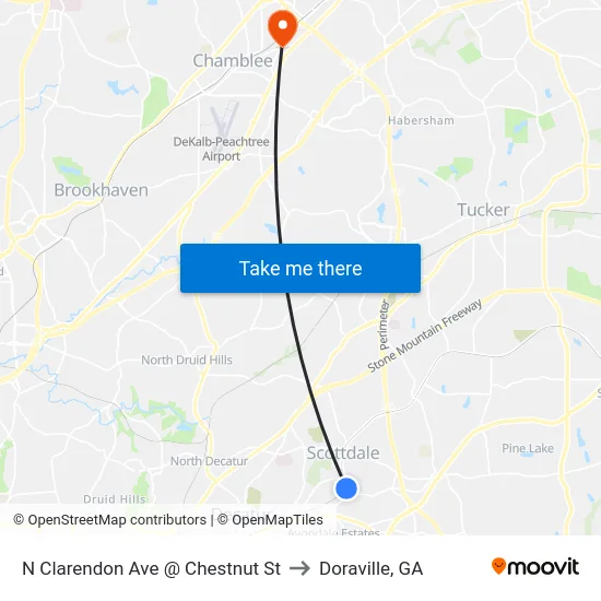 N Clarendon Ave @ Chestnut St to Doraville, GA map