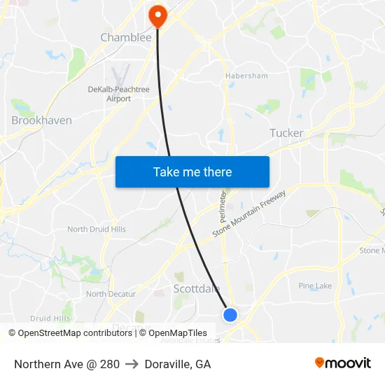 Northern Ave @ 280 to Doraville, GA map