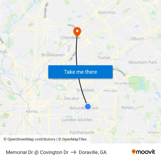 Memorial Dr @ Covington Dr to Doraville, GA map