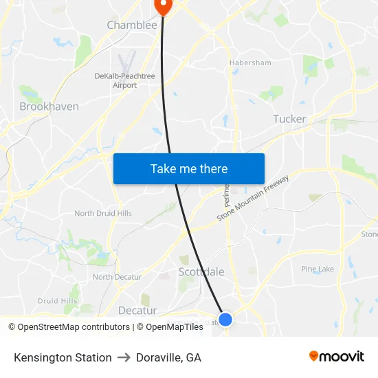 Kensington Station to Doraville, GA map