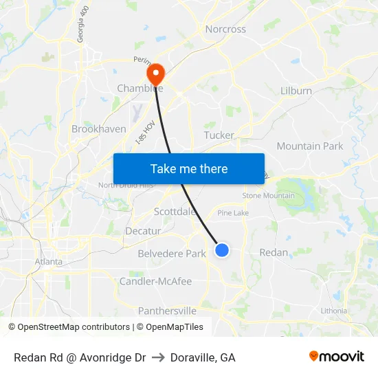Redan Rd @ Avonridge Dr to Doraville, GA map